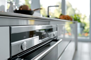 Modern minimalist kitchen with stainless steel integrated appliances