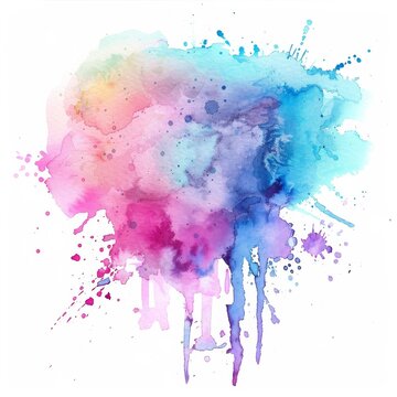 Dynamic pink and blue watercolor explosion on a pristine white canvas, evoking creativity and emotion.