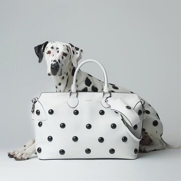 chien et sac de luxe, dalmatiens assortis aux bagages de luxe