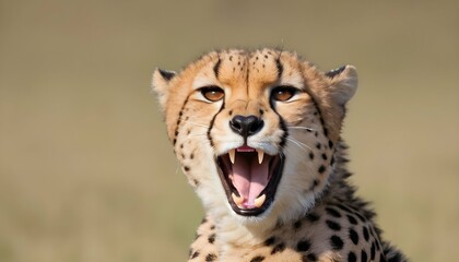 A Cheetah With Its Mouth Open Panting From Exerti