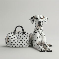 chien et sac de luxe, dalmatiens assortis aux bagages de luxe - obrazy, fototapety, plakaty