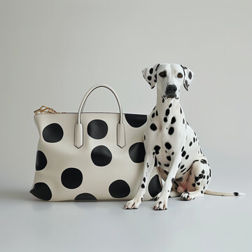 chien et sac de luxe, dalmatiens assortis aux bagages de luxe