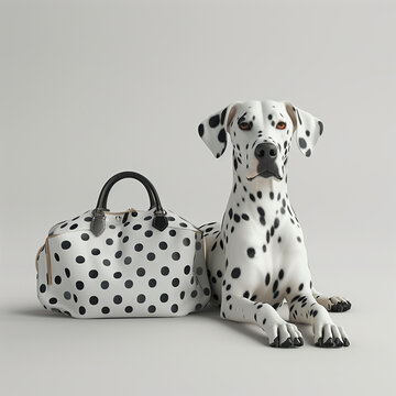 chien et sac de luxe, dalmatiens assortis aux bagages de luxe