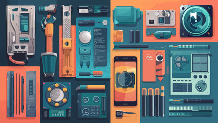 Flatlay knolling graphic resources various design