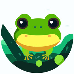 A cute frog lounges on a leaf, enjoying the beauty of nature.