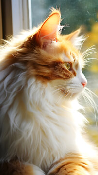 Cuddly and Colorful Domestic Cat basking in Soft Light: An Image Inspiring Warmth and Comfort
