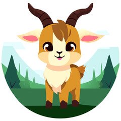 A cute goat frolics in a meadow filled with wildflowers.