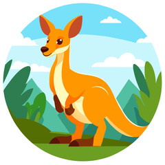 A cute kangaroo hopping amidst lush greenery, its adorable face peering out from its pouch.