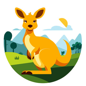 An adorable kangaroo hops happily in the wilderness, embodying the playful spirit of nature.