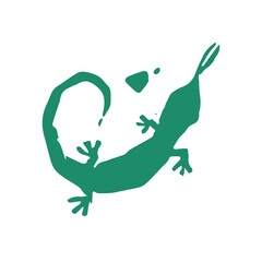 Lizard hand drawn illustration, lacertian emblem. Vector geckos drawing. Linoleum print texture. Orchid logo design. Triton symbol design. Engraved newt icon. - 760420264