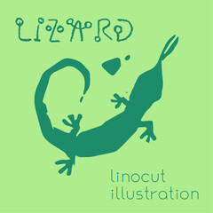 Lizard hand drawn illustration, lacertian emblem. Vector geckos drawing. Linoleum print texture. Orchid logo design. Triton symbol design. Engraved newt icon. - 760420278