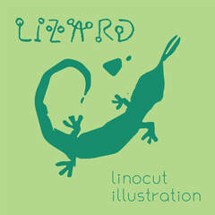 Lizard hand drawn illustration, lacertian emblem. Vector geckos drawing. Linoleum print texture. Orchid logo design. Triton symbol design. Engraved newt icon. - 760420280