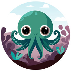 Obraz premium Cute small octopus crawling on the sand.