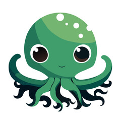 Naklejka premium A cute octopus with curious eyes and vibrant colors explores the depths of its watery home.