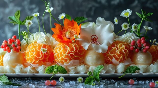 Floral Meets Culinary Delights: A Fruit Carving Cake Extravaganza