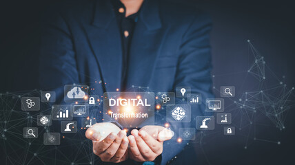 Digital transformation technology strategy, digitization and digitalization of business processes and data, optimize and automate operations, customer service management, internet and cloud computing