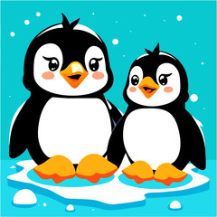Fototapeta premium Cute penguins waddle amidst the ice floes.