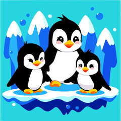 Fototapeta premium Adorable penguins huddle together amidst icy landscapes, their beady eyes peering out into the frozen expanse.