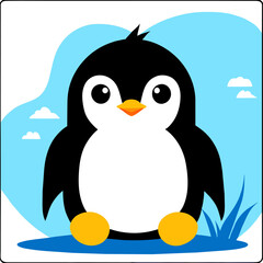 Obraz premium Cute penguins waddle in their natural icy habitat, displaying their adorable charm.