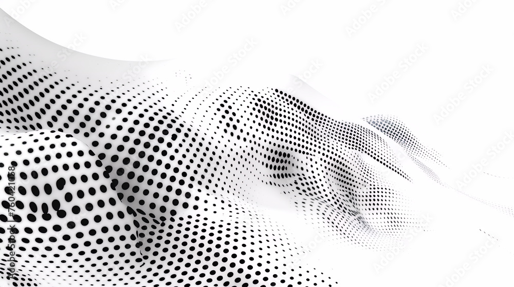 Poster monochrome printing raster with abstract halftone dots on white background