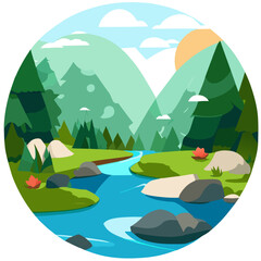 The tranquil river meanders through a lush green forest, offering a serene sanctuary for wildlife.