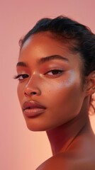 Naklejka premium beautiful model women with amazing skin, isolated on blush pink gradient background 