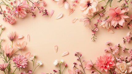 Fototapeta premium beautiful photo with copy space of: top view beautiful vivid spring flower minimalistic arrangement