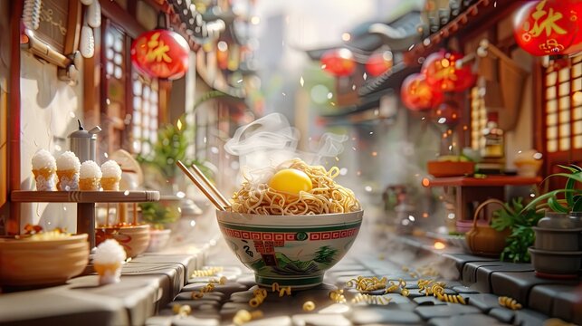 Ramen Noodles Ignite Imagination: A Festive Street Scene Celebrating Chinese New Year