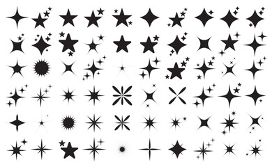 Set of star sparkling and twinkling cartoon. Black glittering star light particles. Vector illustration. Isolated on white background. eps10
