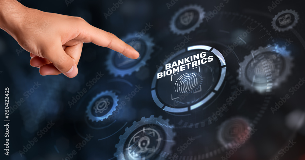 Aufkleber banking biometrics fingerprint concept. biometrics security with digital interface