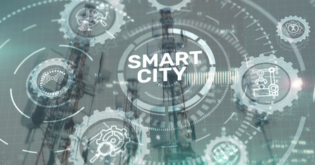 Smart city. Big data connection technology concept