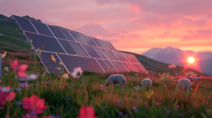 imagine a meadow with a solar panel. the solar panel is clearly visible and in focus. 