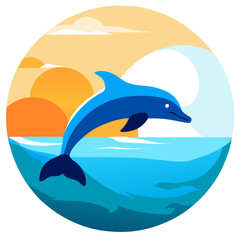 Frolicking dolphins glide gracefully through the azure waters, their sleek bodies shimmering in the sunlight.