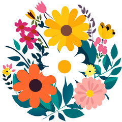 Vibrant wildflowers bloom amidst lush greenery, creating a breathtaking tapestry of nature's beauty.