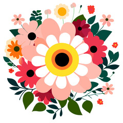 A vibrant bouquet of colorful flowers blooming amidst lush greenery.