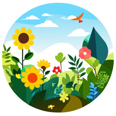 Green plants and trees thrive in nature's lush garden.