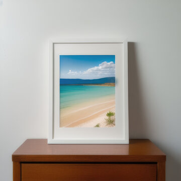 wall art mockup, frame mockup on a white wall , summer collection