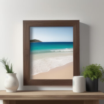 wall art mockup, frame mockup on a white wall , summer collection