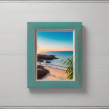 wall art mockup, frame mockup on a white wall , summer collection