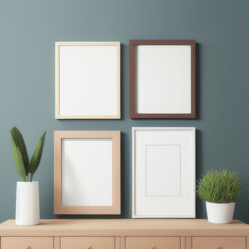 wall art mockup, frame mockup on a white wall , summer collection