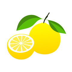 Lemon fruit with its vibrant yellow skin and green leaves.