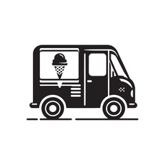 Ice Cream Truck Silhouette Vector for Sweet Treat Designs and Summer-themed Projects, Black Ice cream truck Illustration.