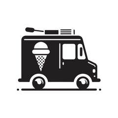 Ice Cream Truck Silhouette Vector for Sweet Treat Designs and Summer-themed Projects, Black Ice cream truck Illustration.