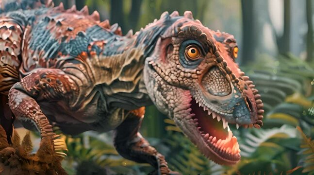 photorealistic video of a dinosaur