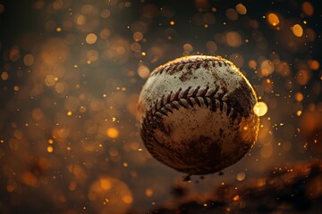 Gritty Baseball with Dust Bokeh in Backlit Afternoon Sun