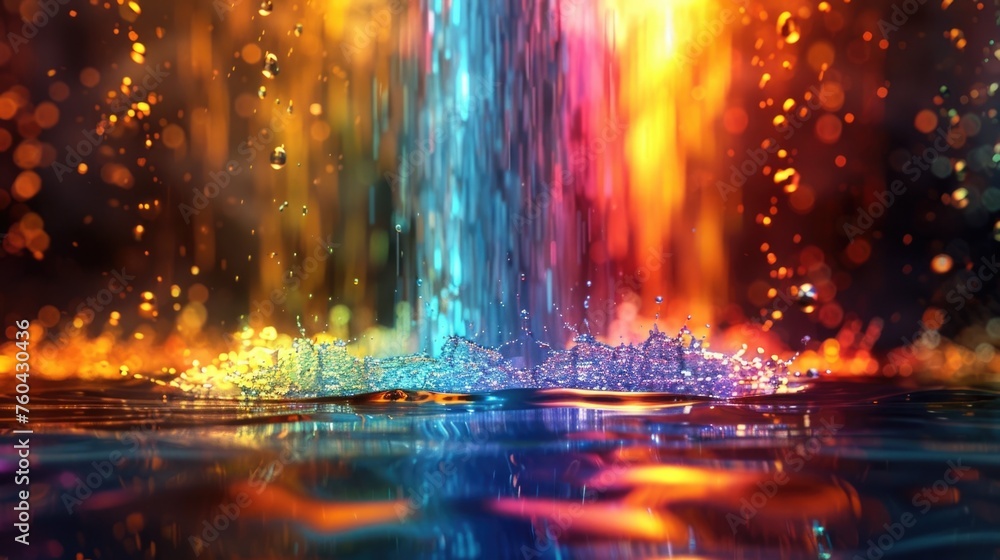 Aufkleber digital art piece features an abstract rainbow waterfall cascading down with vibrant colors reflecti