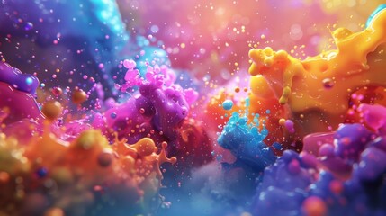3D digital art illustration of a colorful abstract background with paint splashes and a vibrant explosion of colors High resolution, cinematic and detailed, this artwork features sharp - obrazy, fototapety, plakaty