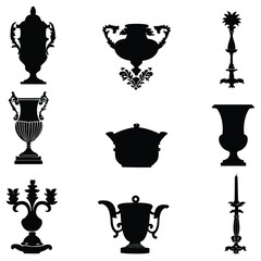 cup silhouette vector set design	
