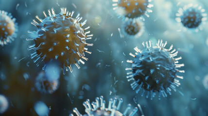 Close-up of menacing viruses, symbolizing a microscopic threat to health.