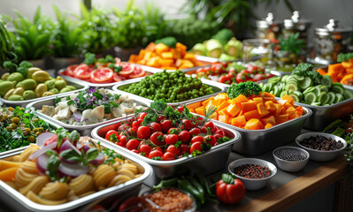 Various fresh vegetables and fruits on the buffet table catering